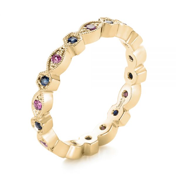 14k Yellow Gold 14k Yellow Gold Custom Pink And Blue Sapphire Eternity Wedding Band - Three-Quarter View -  103429