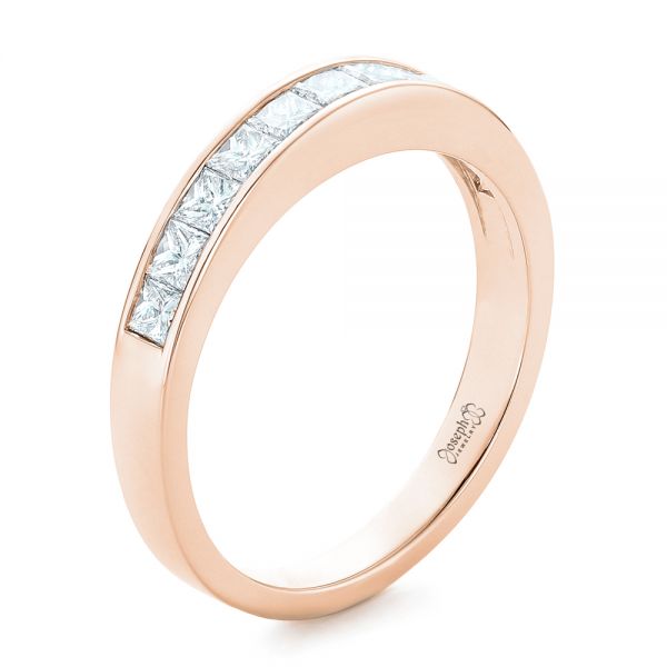 18k Rose Gold 18k Rose Gold Custom Princess Cut Diamond Wedding Band - Three-Quarter View -  102400