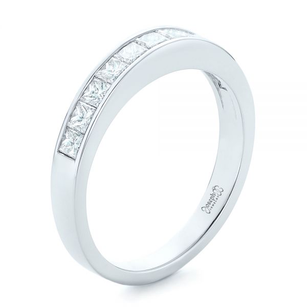 14k White Gold Custom Princess Cut Diamond Wedding Band - Three-Quarter View -  102400