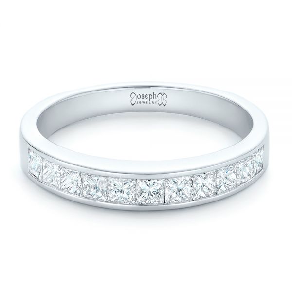 14k White Gold Custom Princess Cut Diamond Wedding Band - Flat View -  102400