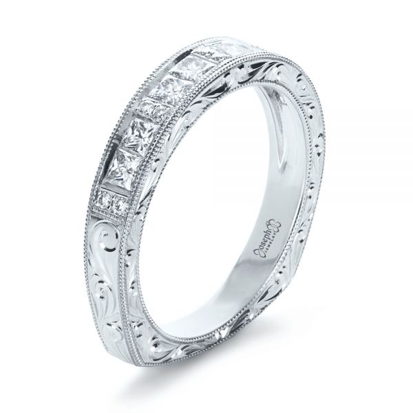  Platinum Custom Princess Cut Diamond Women's Wedding Band - Three-Quarter View -  1134