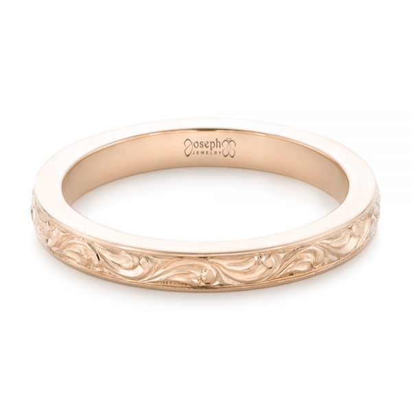 14k Rose Gold 14k Rose Gold Custom Relief Engraved Wedding Band - Flat View - 102424