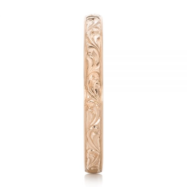 14k Rose Gold 14k Rose Gold Custom Relief Engraved Wedding Band - Side View - 102424