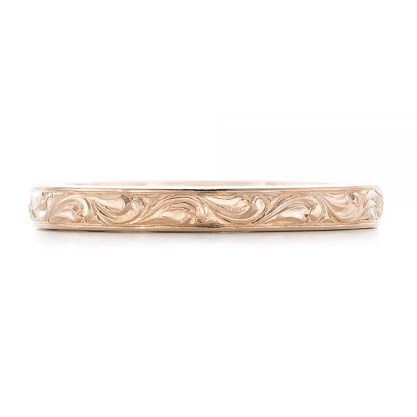 14k Rose Gold 14k Rose Gold Custom Relief Engraved Wedding Band - Top View -  102424