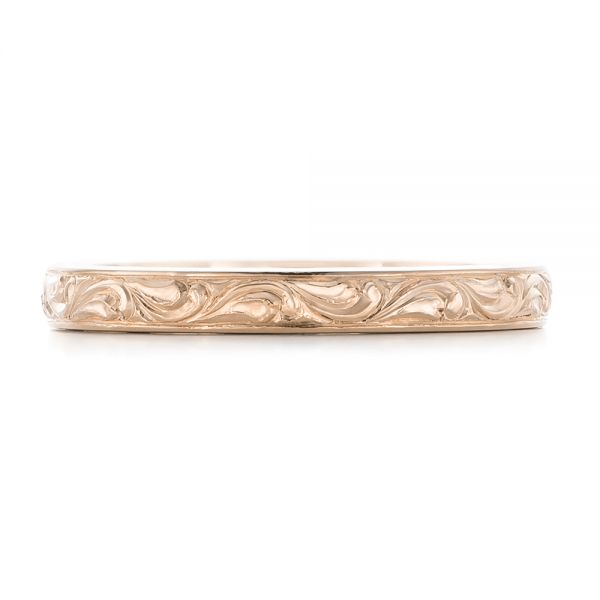 14k Rose Gold 14k Rose Gold Custom Relief Engraved Wedding Band - Top View - 102424