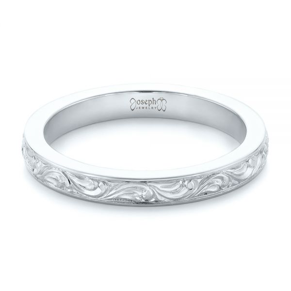 14k White Gold 14k White Gold Custom Relief Engraved Wedding Band - Flat View - 102424