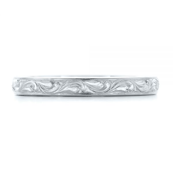 14k White Gold 14k White Gold Custom Relief Engraved Wedding Band - Top View -  102424