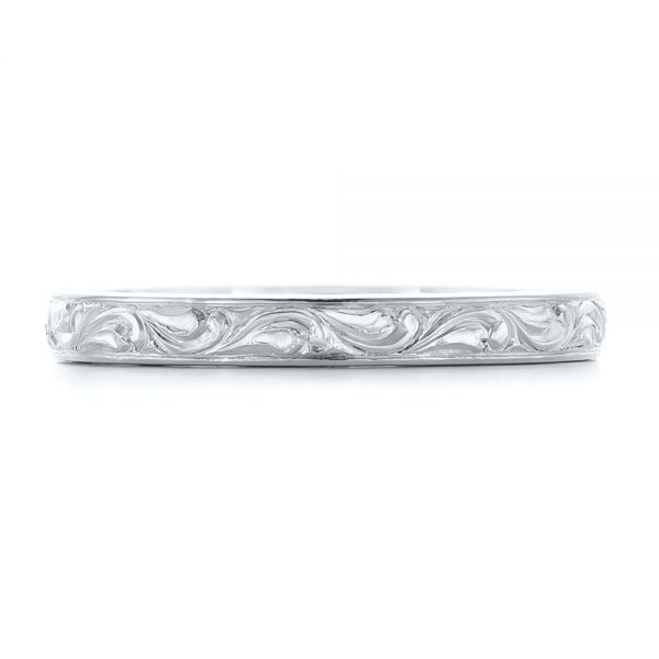 14k White Gold 14k White Gold Custom Relief Engraved Wedding Band - Top View - 102424