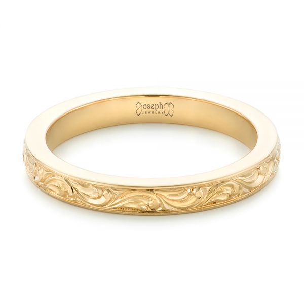 14k Yellow Gold 14k Yellow Gold Custom Relief Engraved Wedding Band - Flat View -  102424