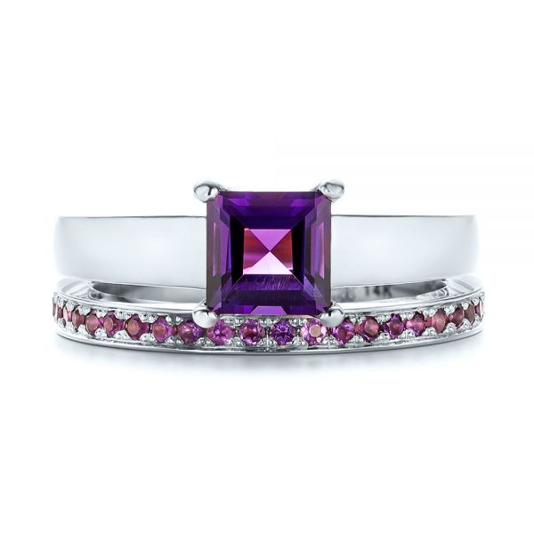 18k White Gold 18k White Gold Custom Amethyst Eternity Wedding Band -  103164