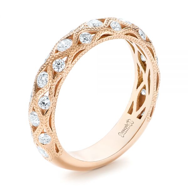 14k Rose Gold Custom Diamond Wedding Band - Three-Quarter View -  103221
