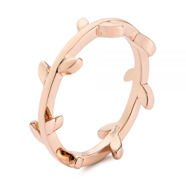 14k Rose Gold Custom Floral Wedding Band - Three-Quarter View -  104580