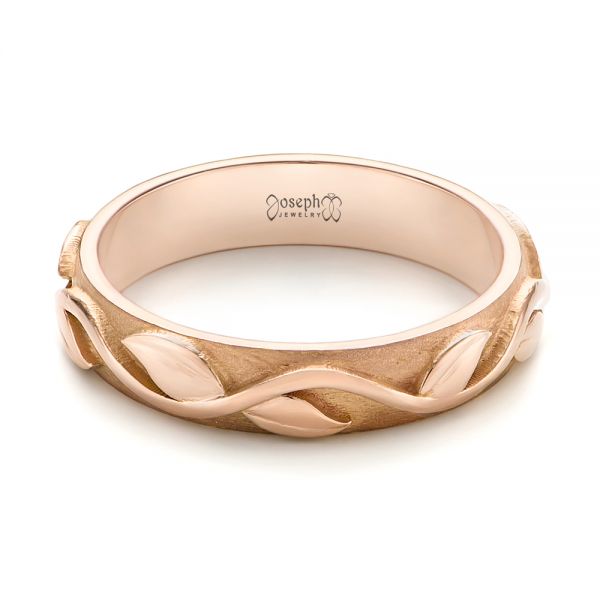 14k Rose Gold Custom Floral Wedding Band - Flat View - 103481
