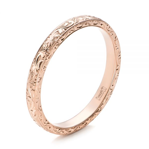 18k Rose Gold 18k Rose Gold Custom Hand Engraved Wedding Band - Three-Quarter View -  101619