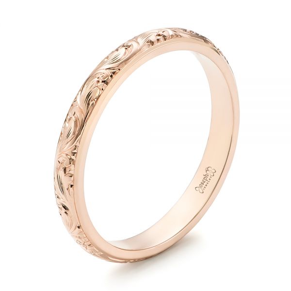 18k Rose Gold 18k Rose Gold Custom Hand Engraved Wedding Band - Three-Quarter View -  103147