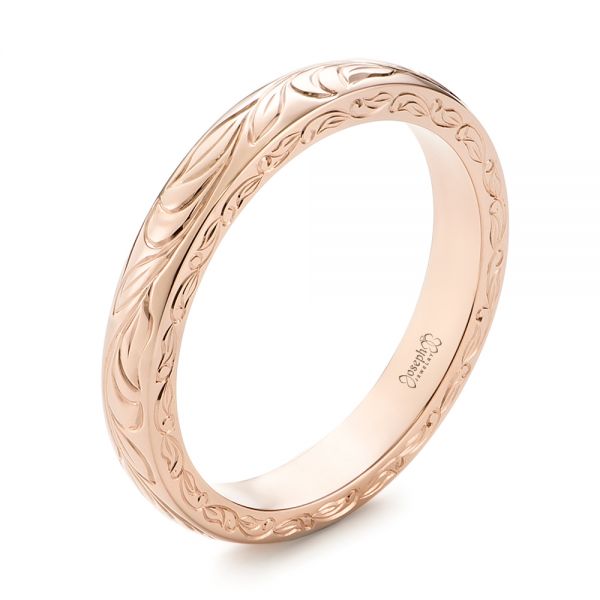 18k Rose Gold 18k Rose Gold Custom Hand Engraved Wedding Band - Three-Quarter View -  103284