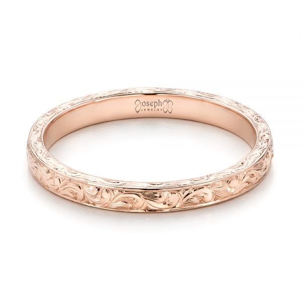 14k Rose Gold Custom Hand Engraved Wedding Band - Flat View - 101619