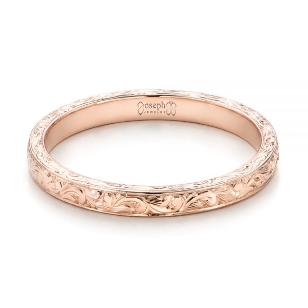 18k Rose Gold 18k Rose Gold Custom Hand Engraved Wedding Band - Flat View -  101619