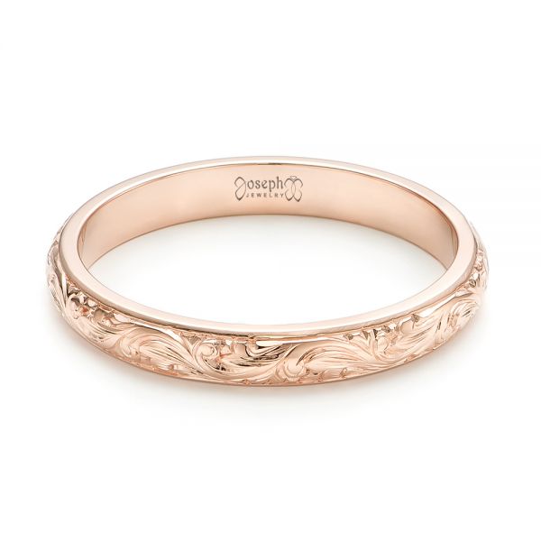 18k Rose Gold 18k Rose Gold Custom Hand Engraved Wedding Band - Flat View -  103147