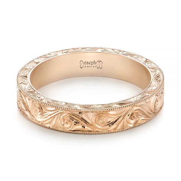 14k Rose Gold Custom Hand Engraved Wedding Band - Flat View - 103286