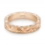14k Rose Gold Custom Hand Engraved Wedding Band - Flat View -  103286 - Thumbnail