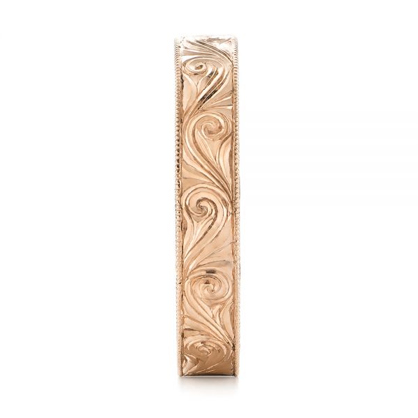 14k Rose Gold Custom Hand Engraved Wedding Band - Side View - 103286