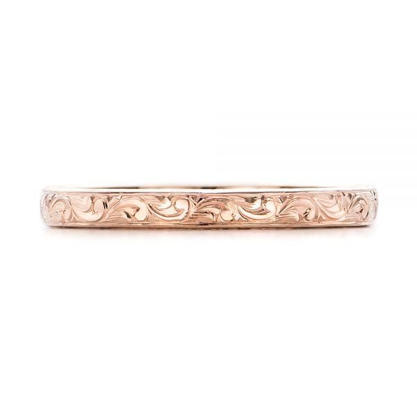 14k Rose Gold Custom Hand Engraved Wedding Band - Top View - 101619