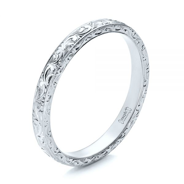  Platinum Platinum Custom Hand Engraved Wedding Band - Three-Quarter View -  101619