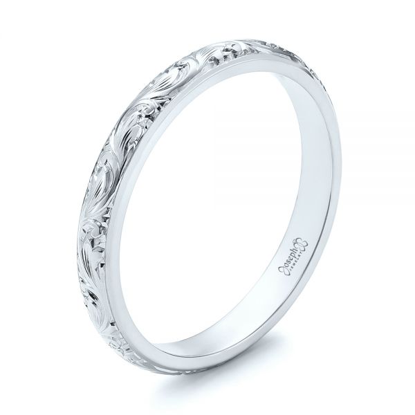  Platinum Platinum Custom Hand Engraved Wedding Band - Three-Quarter View -  103147