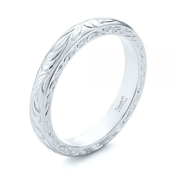  Platinum Platinum Custom Hand Engraved Wedding Band - Three-Quarter View -  103284