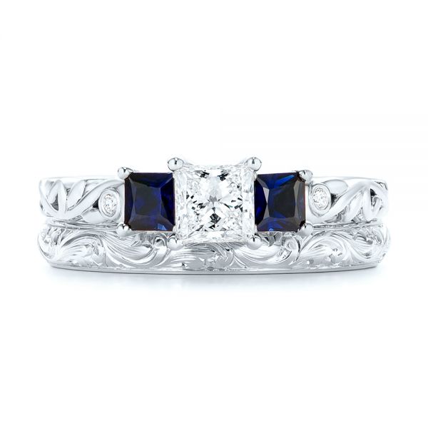 14k White Gold 14k White Gold Custom Hand Engraved Wedding Band - Top View - 103147