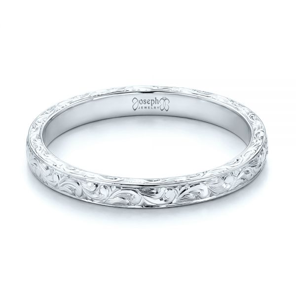 Platinum Platinum Custom Hand Engraved Wedding Band - Flat View - 101619