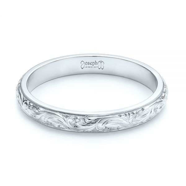 14k White Gold 14k White Gold Custom Hand Engraved Wedding Band - Flat View - 103147
