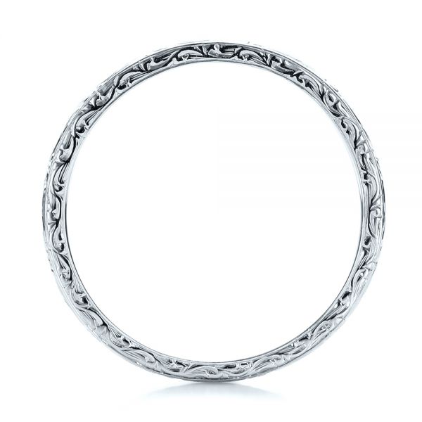 18k White Gold 18k White Gold Custom Hand Engraved Wedding Band - Front View -  101619