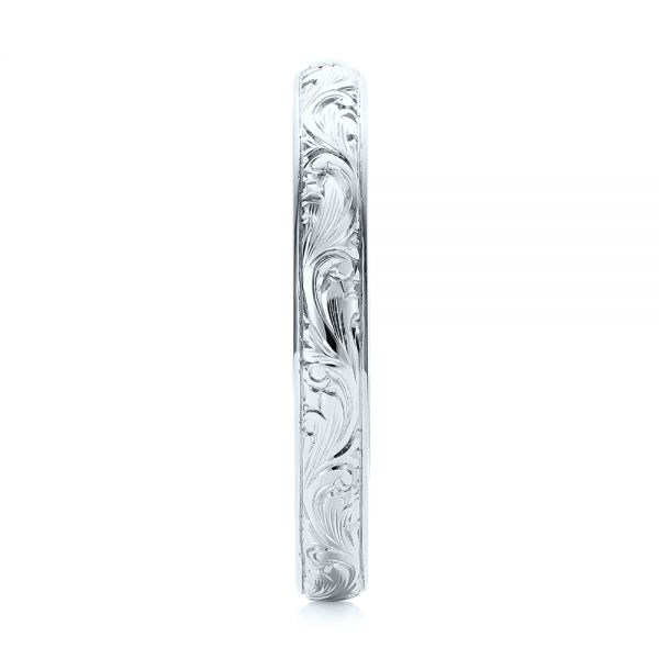 14k White Gold 14k White Gold Custom Hand Engraved Wedding Band - Side View - 103147