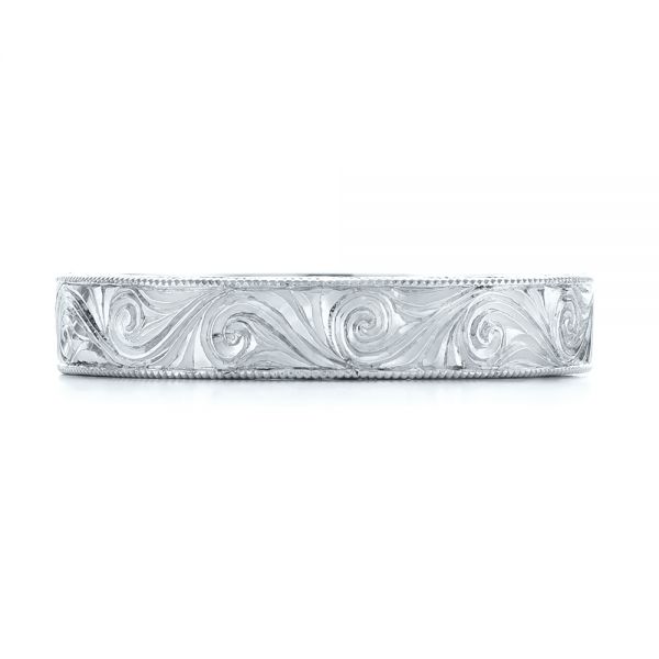 14k White Gold 14k White Gold Custom Hand Engraved Wedding Band - Top View -  103286