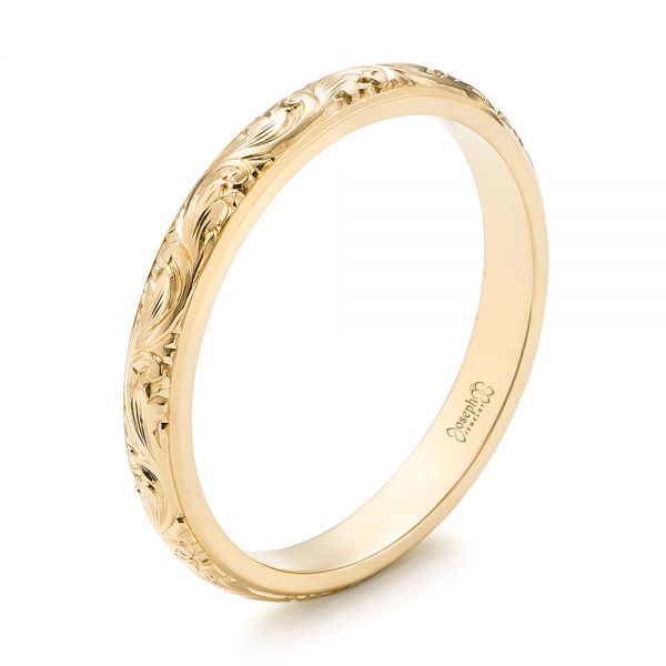 18k Yellow Gold 18k Yellow Gold Custom Hand Engraved Wedding Band - Three-Quarter View -  103147