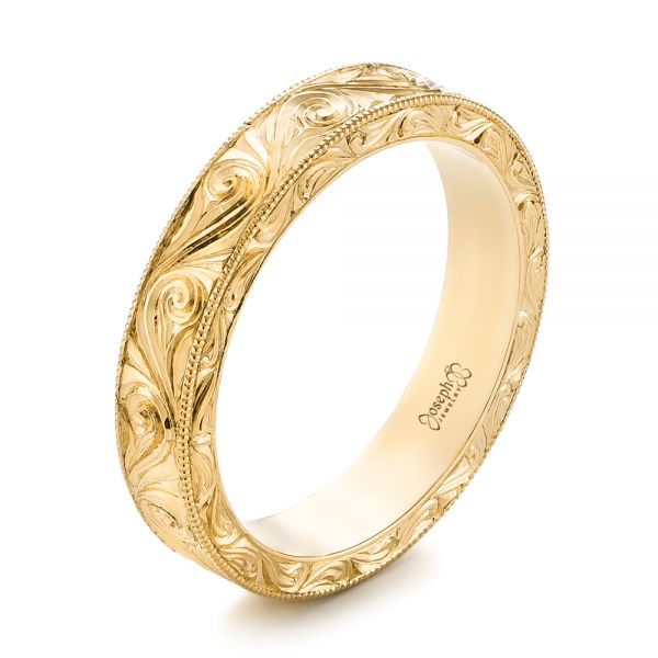 18k Yellow Gold 18k Yellow Gold Custom Hand Engraved Wedding Band - Three-Quarter View -  103286