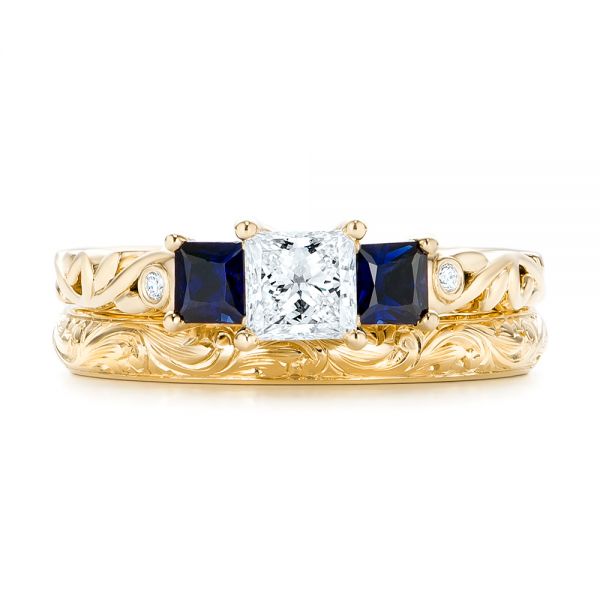 18k Yellow Gold 18k Yellow Gold Custom Hand Engraved Wedding Band - Top View - 103147