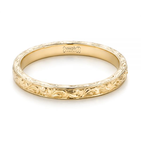 14k Yellow Gold 14k Yellow Gold Custom Hand Engraved Wedding Band - Flat View - 101619