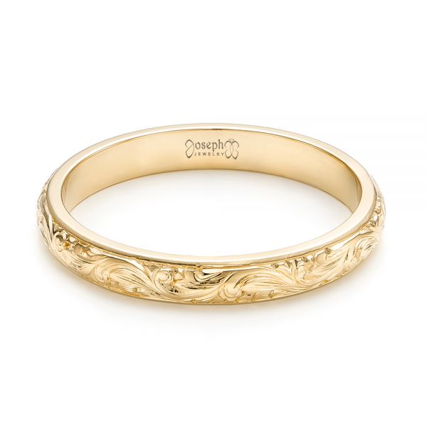 18k Yellow Gold 18k Yellow Gold Custom Hand Engraved Wedding Band - Flat View - 103147