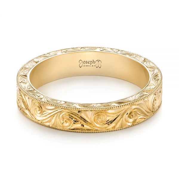18k Yellow Gold 18k Yellow Gold Custom Hand Engraved Wedding Band - Flat View - 103286