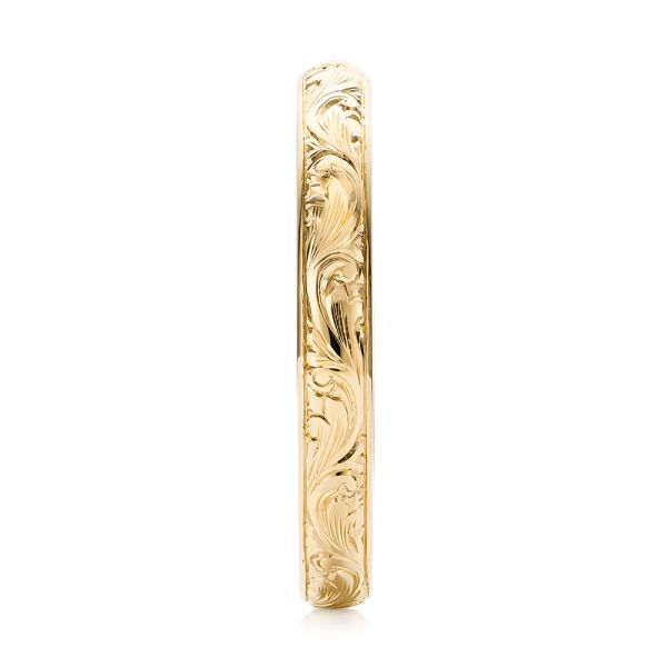 18k Yellow Gold 18k Yellow Gold Custom Hand Engraved Wedding Band - Side View - 103147