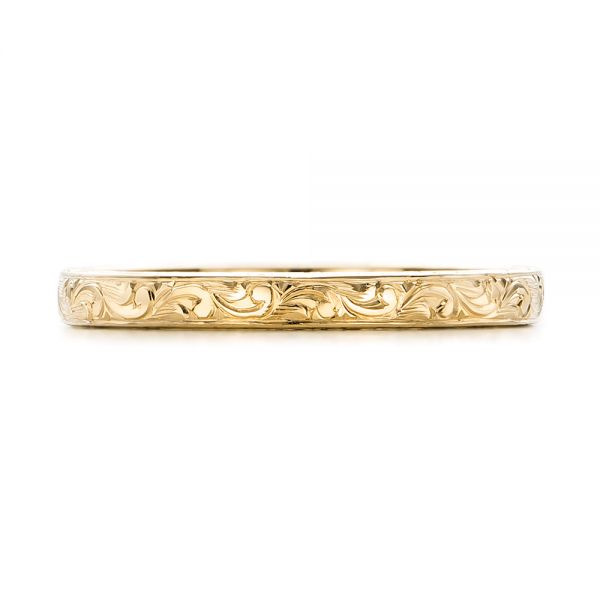 14k Yellow Gold 14k Yellow Gold Custom Hand Engraved Wedding Band - Top View - 101619
