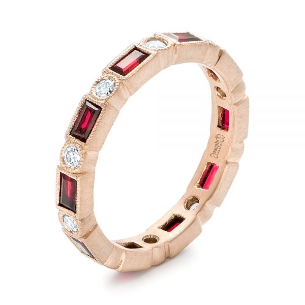 14k Rose Gold Custom Ruby And Diamond Eternity Wedding Band - Three-Quarter View -  103226