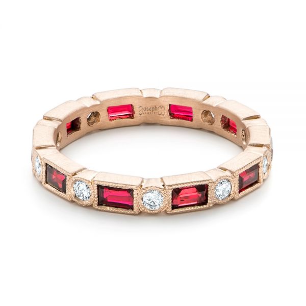 14k Rose Gold Custom Ruby And Diamond Eternity Wedding Band - Flat View - 103226