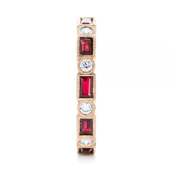 14k Rose Gold Custom Ruby And Diamond Eternity Wedding Band - Side View -  103226