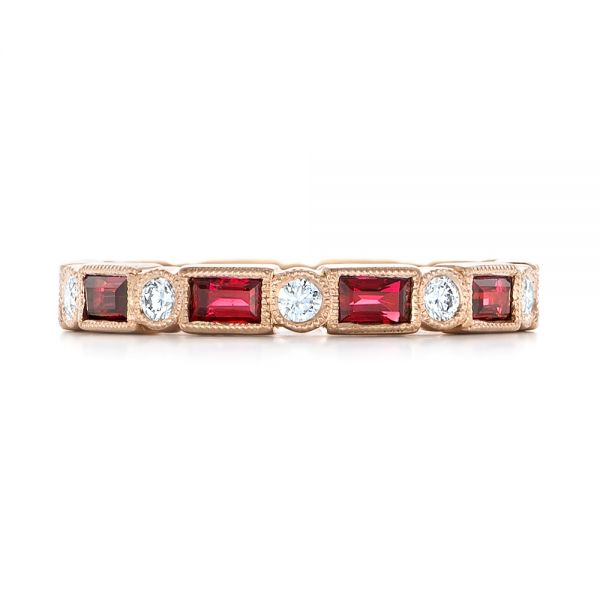 14k Rose Gold Custom Ruby And Diamond Eternity Wedding Band - Top View - 103226