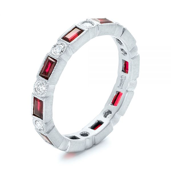  Platinum Platinum Custom Ruby And Diamond Eternity Wedding Band - Three-Quarter View -  103226