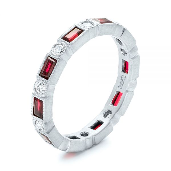 14k White Gold 14k White Gold Custom Ruby And Diamond Eternity Wedding Band - Three-Quarter View -  103226